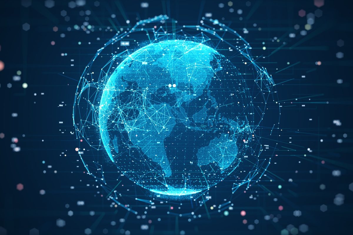 Digital globe with connected data points representing global deployments